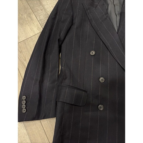 Ermenegildo Zegna Suit Jacket Mens 42S Navy Pinstripe Dbl Breast Cashmere Wool - Picture 3 of 14